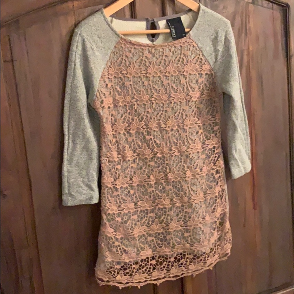 Anthropologie Crochet Overlay Sweatshirt Tunic